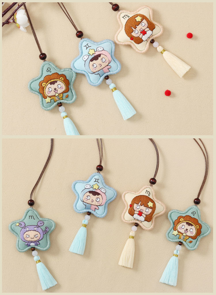 Gói bùa hòa bình hình động vật dễ thương/Bộ thêu Trung Quốc/mặt dây chuyền hình cung hoàng đạo