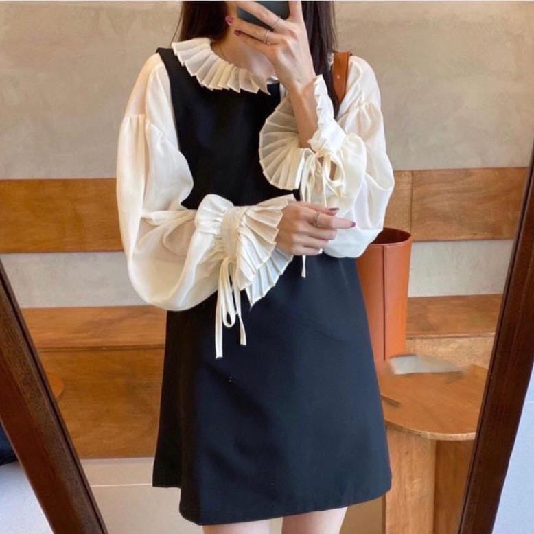 SET YẾN ĐEN + ÁO TRẮNG XẾP LY CỔ BÈO TAY