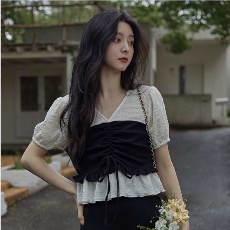 Áo Chiffon Ngắn Tay Phối Lớp Ngoài Thời Trang Hè Sành Điệu Dành Cho Nữ