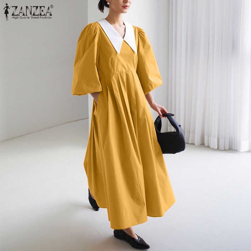 Đầm dài Zanzea dáng rộng tay phồng thời trang đường phố Hàn Quốc dành cho nữ