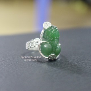 Nhẫn tỳ hưu kimm tiềnn bạc ta, đính đá