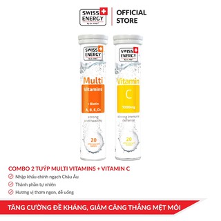 Combo 2 tuýp viên sủi Swiss Energy Multivitamins & Biotin + Vitamin C1000 mg