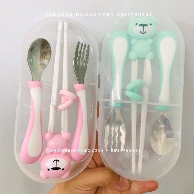 Set muỗng nĩa - thìa nĩa đũa tập xúc full hộp