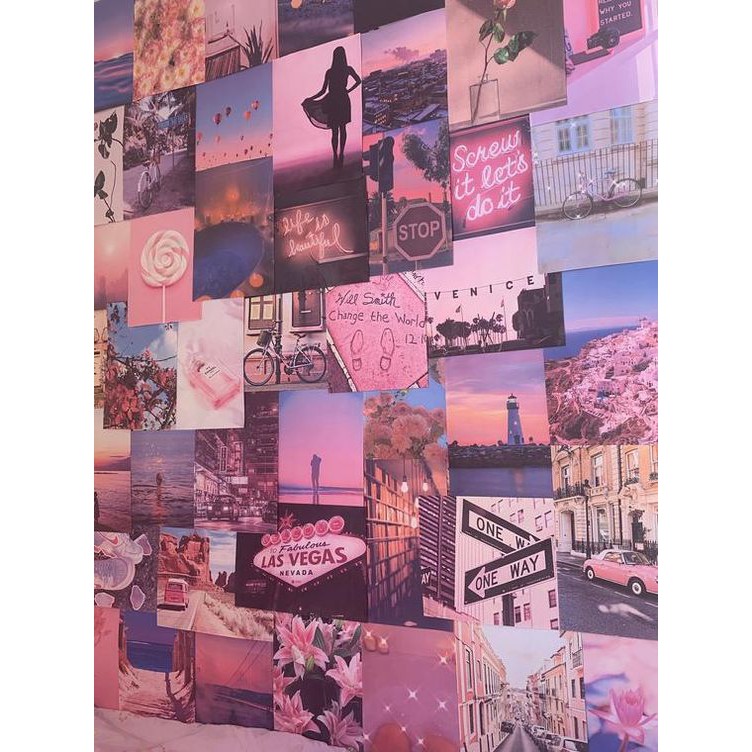 [FREESHIP  EXTRA] Wall Collage dán tường trang trí decor phòng ngủ - theme Hồng neon