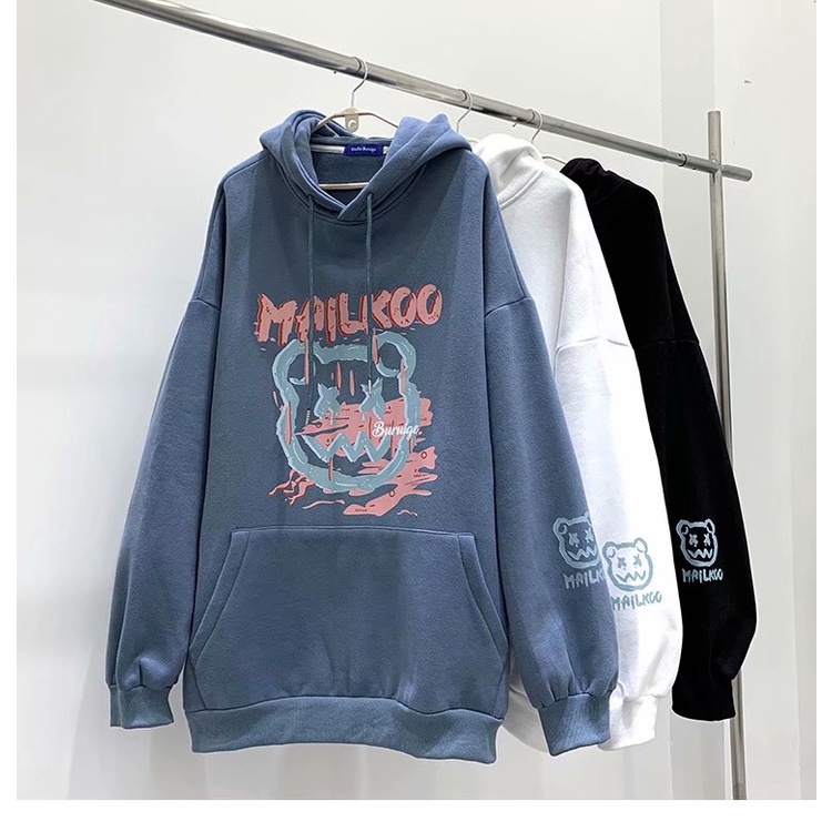 Áo Hoodie Dáng Rộng In Họa Tiết Độc Đáo Thời Trang Mùa Đông Cho Nam 3 Màu Size M-5Xl