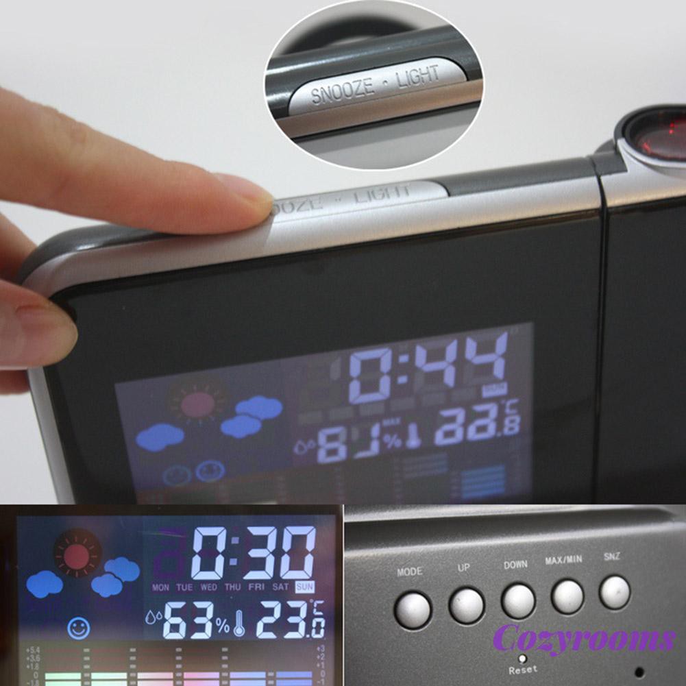 Desk Thermometer Hygrometer Digital Projection Clock LED Display Desk Calendar with Weather Station