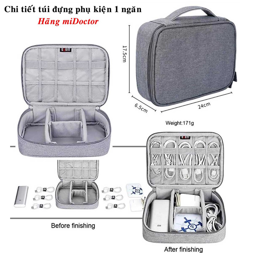 Túi Đựng Phụ Kiện Công Nghệ Điện Thoại Chống Nước, Chống Sốc Cao Cấp Chính Hãng miDoctor 1 Ngăn