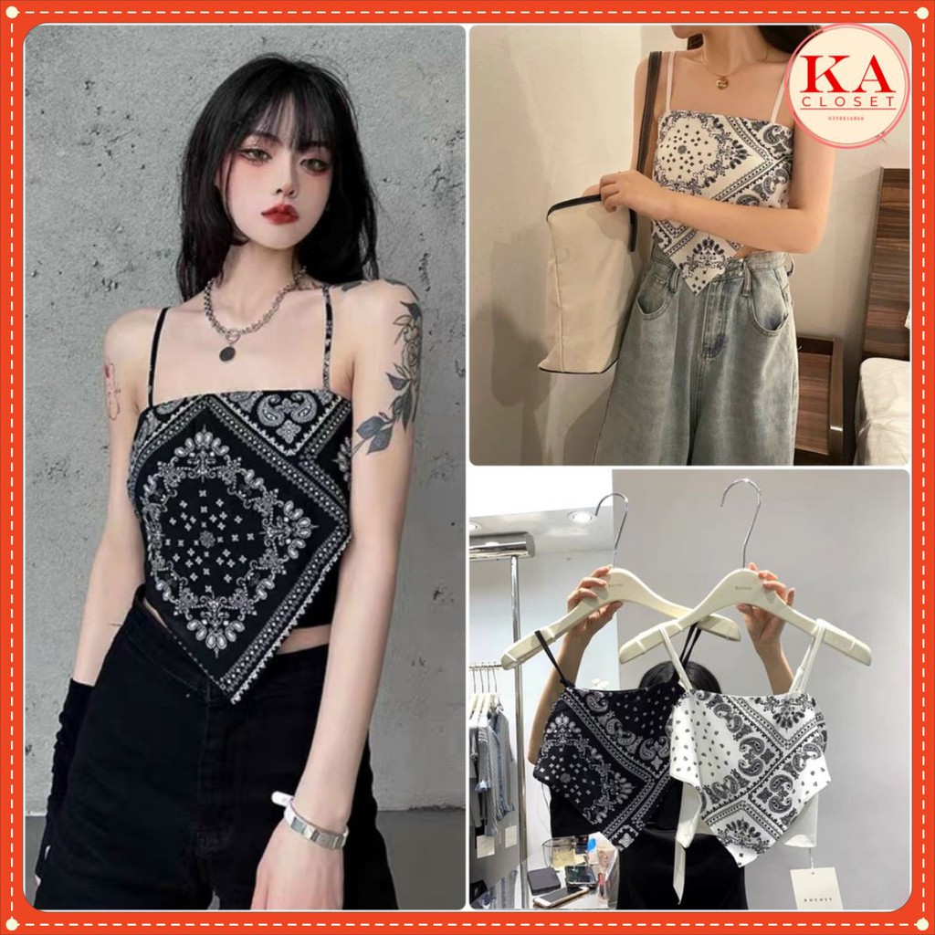 Áo hai dây khăn yếm bandana KA Closet, 2 màu Đen, Trắng mix áo ống summer 2021, chất bozip cotton | BigBuy360 - bigbuy360.vn