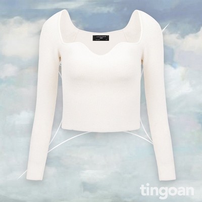 TINGOAN® - Áo len xù dài tay viền lượn cổ trắng TIFFANY TOP/WH PHIÊN BẢN T6.2026