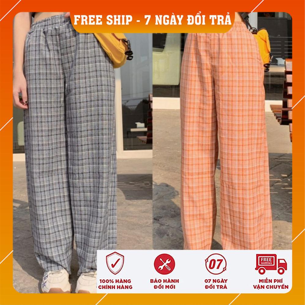 quần caro ống rộng nữ lưng cao nữ | BigBuy360 - bigbuy360.vn