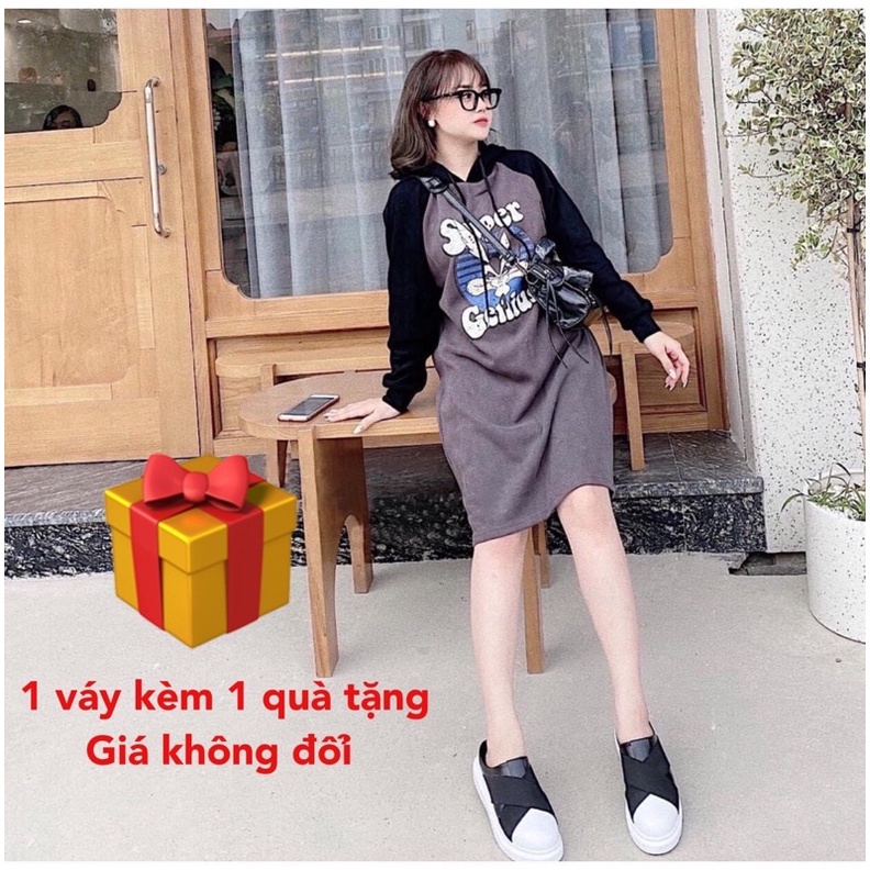 Video thật-Váy xuông dáng dài/Váy hoodie dáng dài/Váy bầu dài tay có mũ