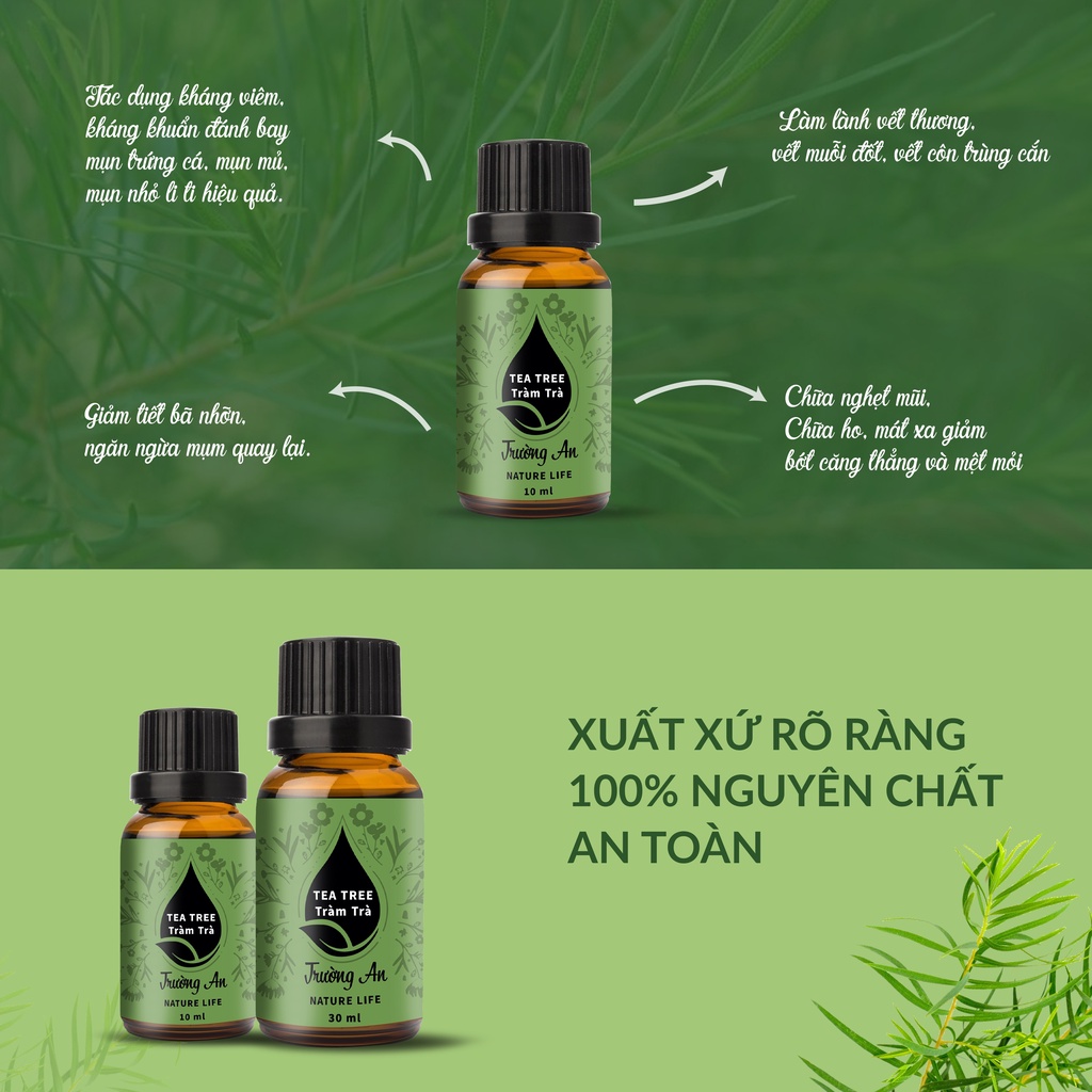 Tinh dầu Tràm Trà Tea Tree Trường An Essential Oil, xuất sứ thiên nhiên không pha tạp chất, có giấy kiểm định COA