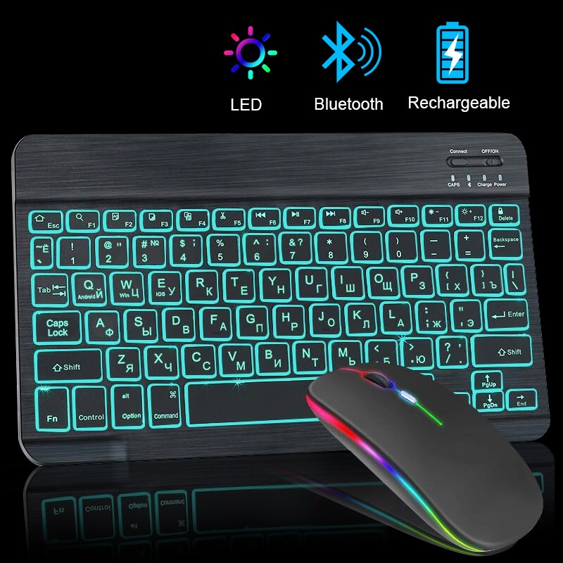 Bàn phím và chuột Bluetooth không dây có đèn LED chiếu sáng Máy tính xách tay Android