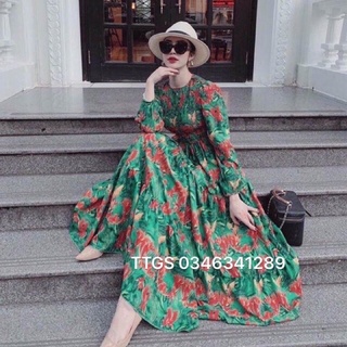 ĐẦM MAXI TAY DÀI IN HOA 3D CHẠY NHÚNG SIÊU HOT HP08012230