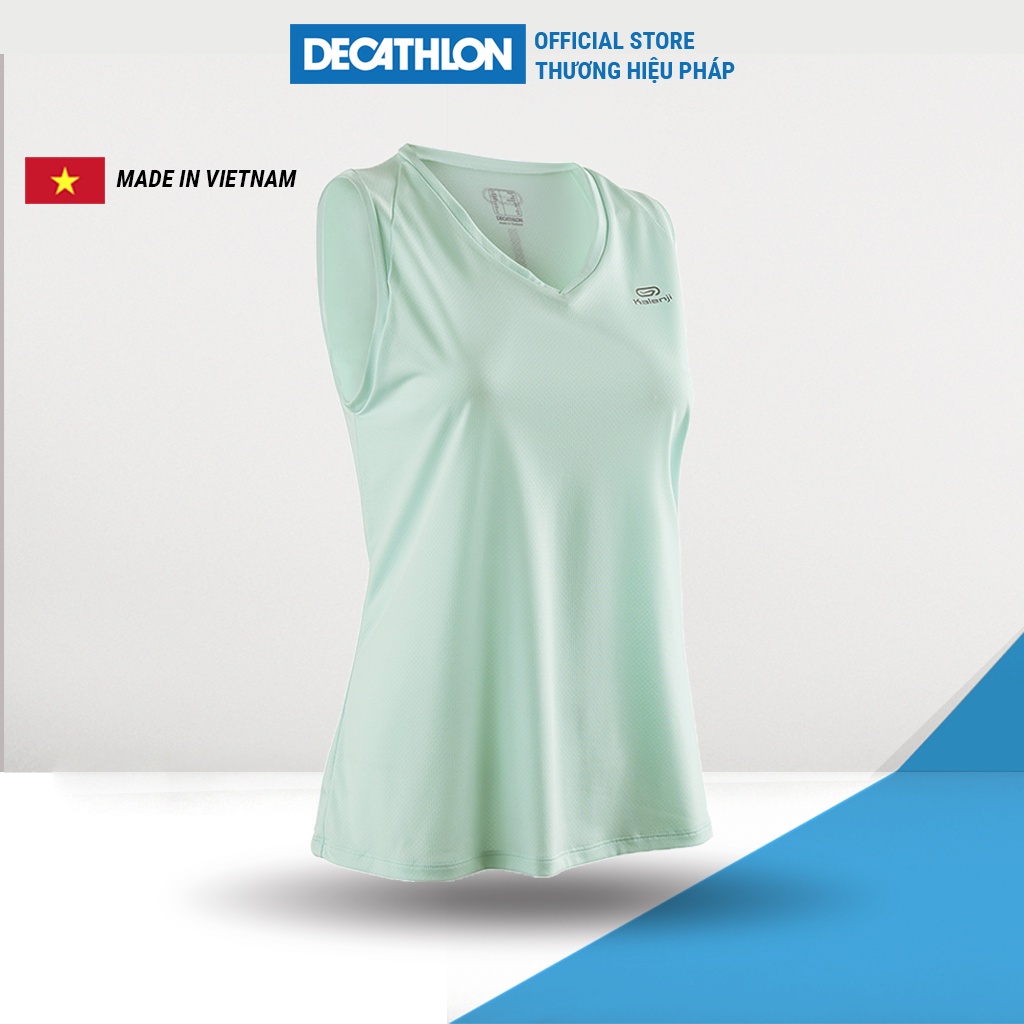 Áo thun thể thao tank-top nữ run dry Decathlon chuyên chạy bộ, nhanh khô - xanh lá cây nhạt