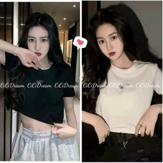 Áo croptop thêu NKE Trơn Cộc Tay Unisex 2 Màu Đen Trắng, áo croptop thêu tay ngắn body