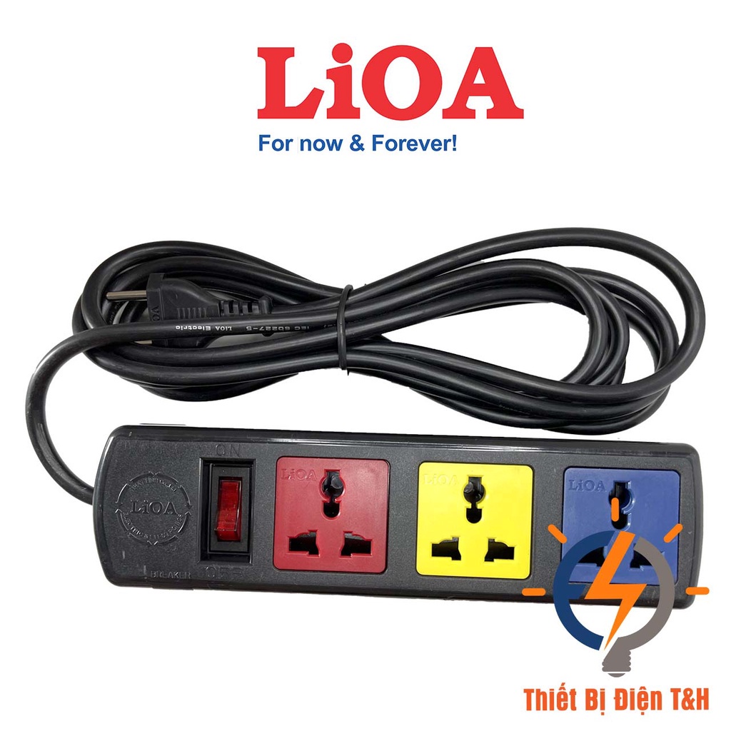 Ổ cắm điện đa năng LIOA, 2200W, 3 ổ cắm, 1 công tắc, dây dài 3 mét, 5 mét 3D32N - 3D52N - Thiết Bị Điện T&H