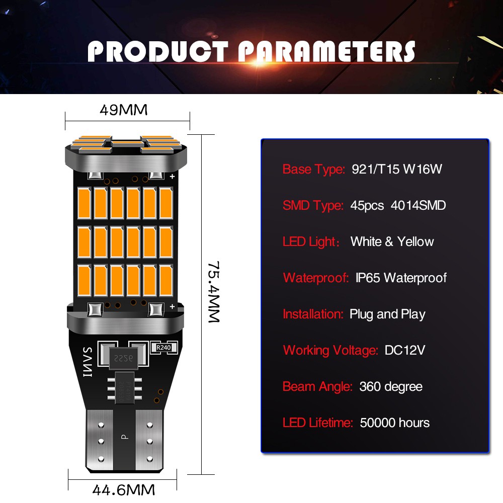 1 mảnh Bóng Đèn LED T15 Đèn LED Xi nhan/Đèn Lùi Chân 45LED T15 Gắn Đuôi Xe Hơi Cho Ô tô Xe máy