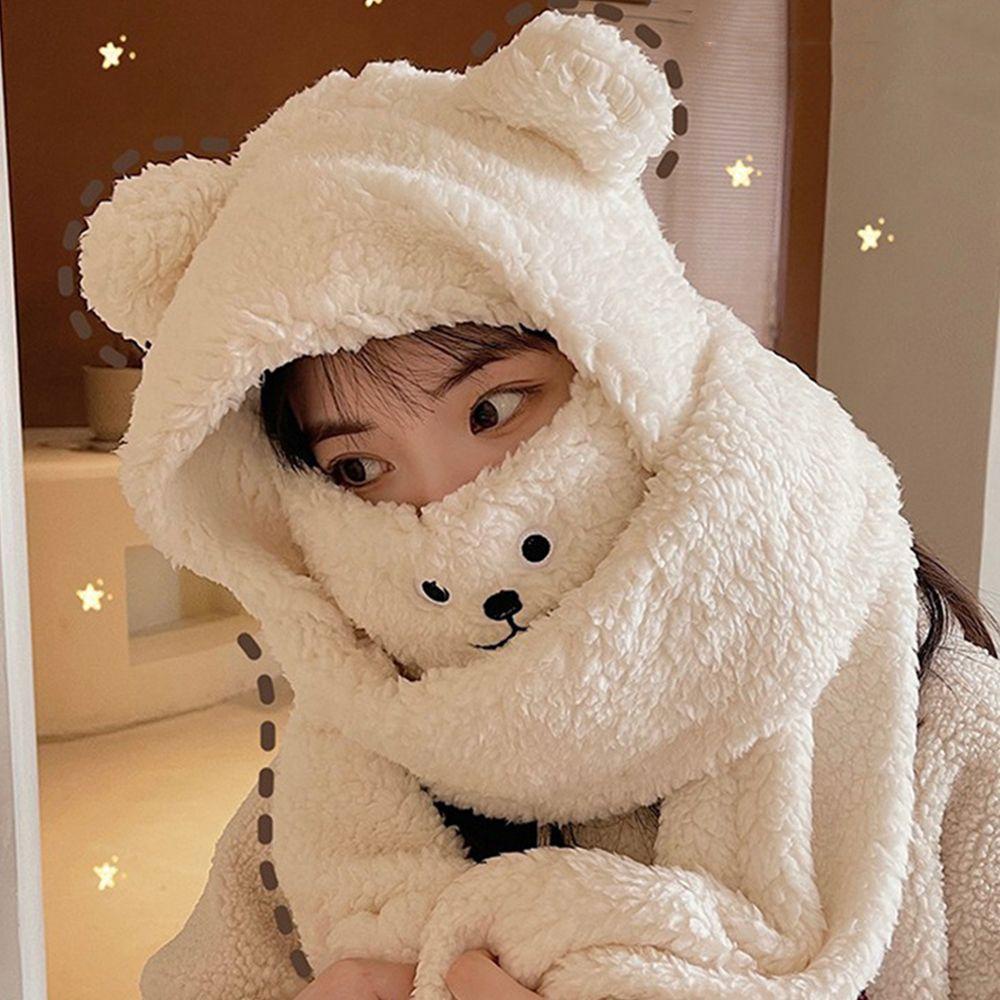 LANFY Mũ Beanie Lông Giả Hình Gấu Dễ Thương Cho Nữ