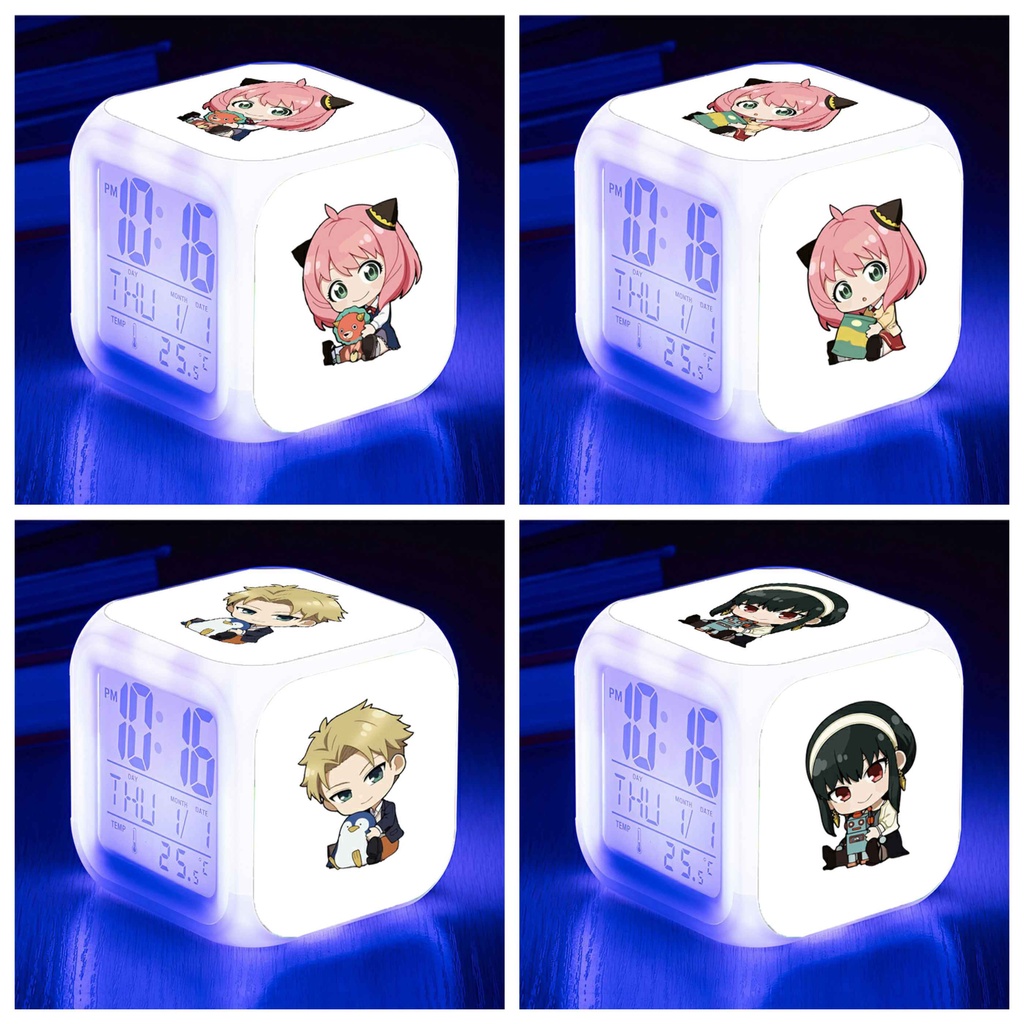 Đồng hồ báo thức để bàn in hình SPY x Family anime chibi dễ thương xinh xắn đèn LED đổi màu