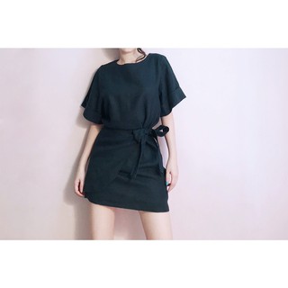 Đầm đắp chéo tay lật cột dây bo thun eo