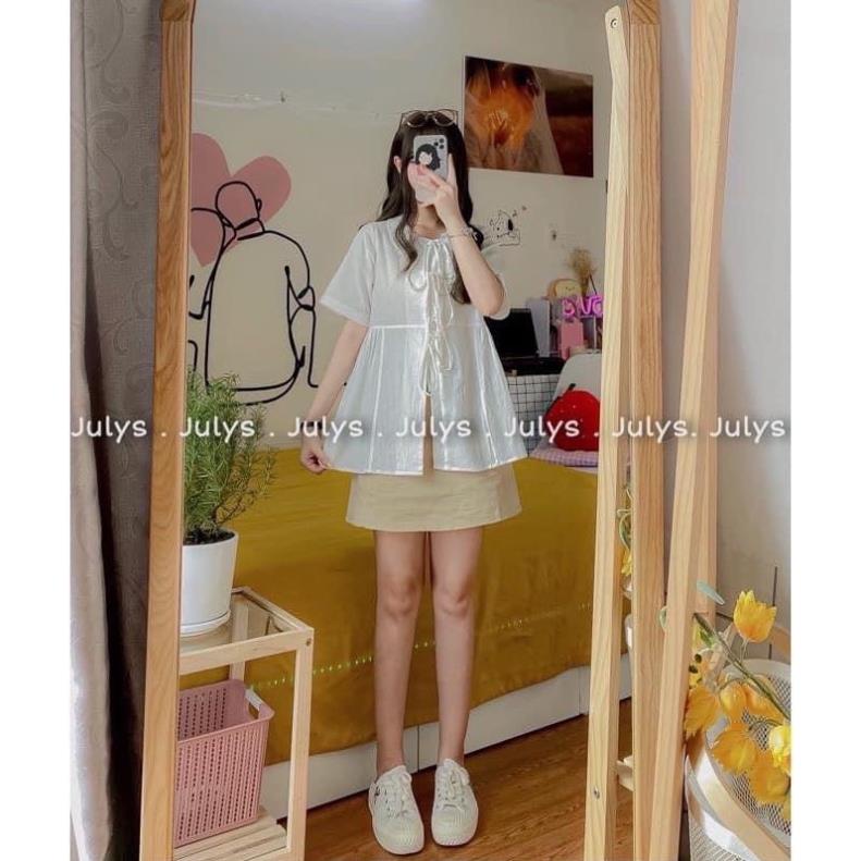 [XẢ KHO] Set Babydoll Sơ Mi 3 Nơ+ Chân Váy Kaki (Ảnh Thật/Sẵn)
