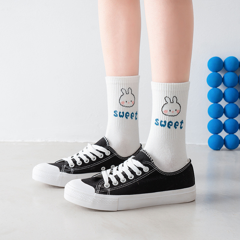 Fashion Vớ cotton dệt kim màu trắng xinh xắn dành cho nữ