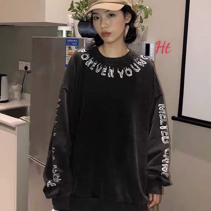 Áo nỉ bo chữ khói tay cổ HT12