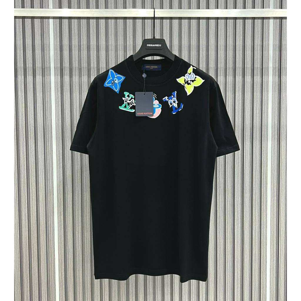 Áo Thun LV , Áo Louis Vuiton In Họa Tiêt Viền Cổ MS02 Vải Cotton 100%