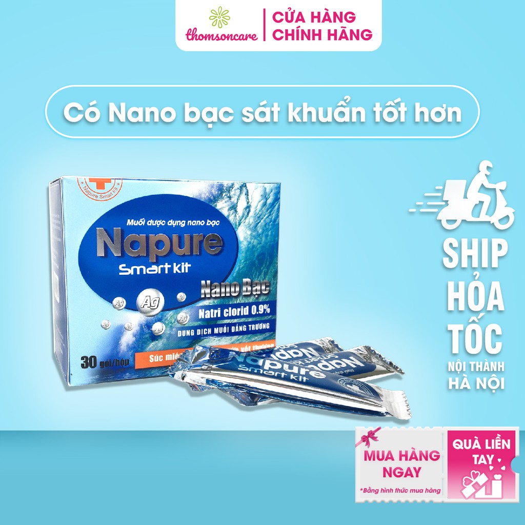 Gói muối biển xúc miệng nano bạc Napure - Hộp 30 gói - sạch mồm, ngăn ngừa sâu răng
