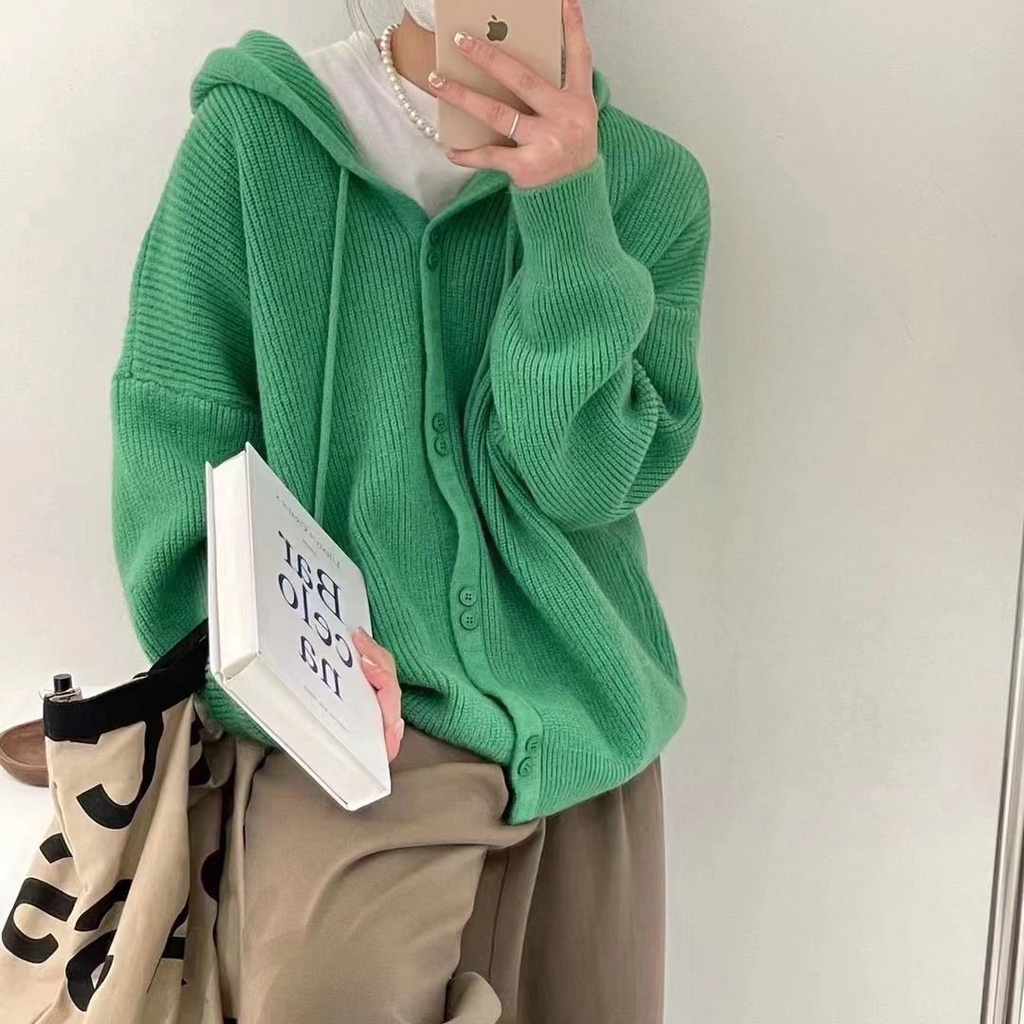 Áo Khoác Cardigan Có Mũ Trùm Thiết Kế Mới Thời Trang Mùa Thu Theo Phong Cách Hàn Quốc Cho Nữ