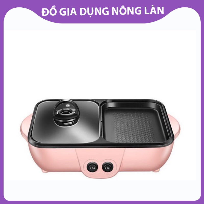 Bếp lẩu nướng 2 in 1 NLSHOP mini đa năng bảo hành 6 tháng chống dính, nồi lẩu nướng 2 ngăn hàn quốc