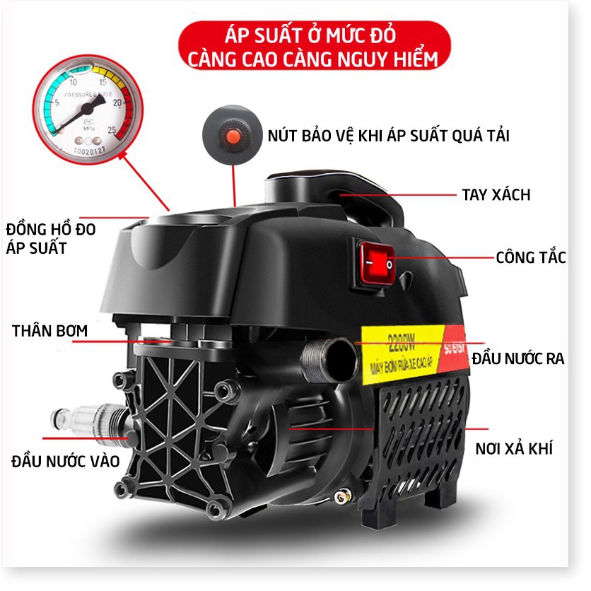 Máy rửa xe gia đình máy rửa xe áp lực cao 2200W - C0002B3 máy xịt rữa xe dễ dàng ống bơm nước 15m, vòi bơm áp lực cao