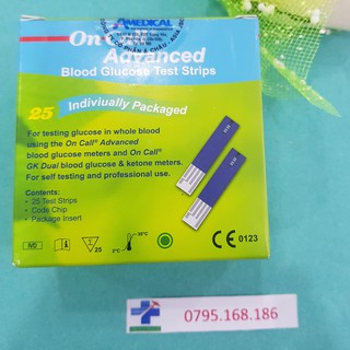 Que thử đường huyết Oncall advanced hộp 25 que