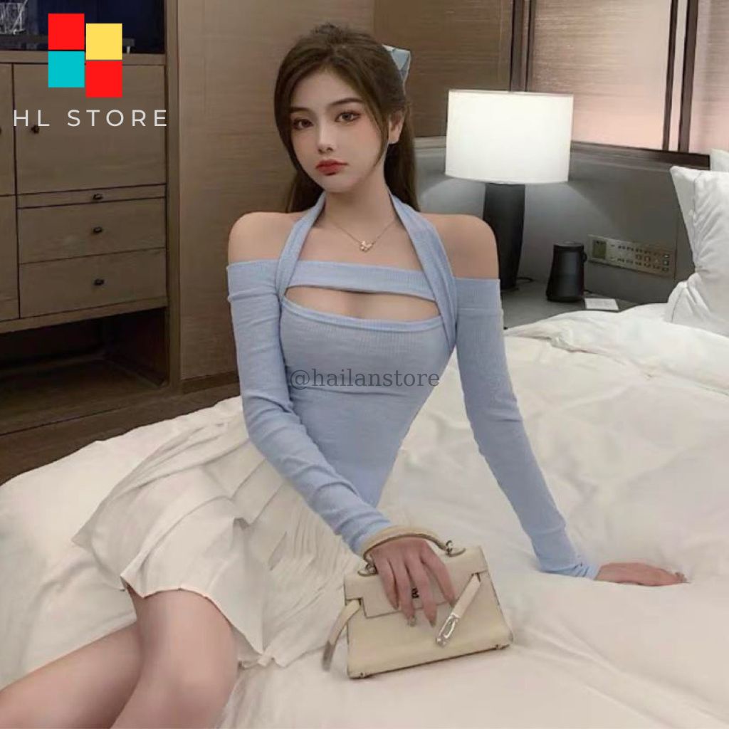 Áo thun nữ dáng ôm ❤️ Áo len mỏng trễ vai tay dài sexy phong cách Ulzzang Hải Lan Store HL02 | WebRaoVat - webraovat.net.vn