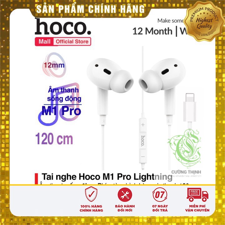 Tai Nghe Có Dây Hoco M1 Pro Lightning Dây Tráng Men TPE Điều Khiển Dây Thông Minh Dài 1