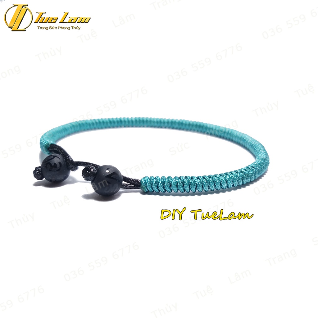Vòng tay nữ may mắn dây chỉ màu xanh dương nút khóa hạt charm núi lửa khắc chú bình an - Tuệ Lâm