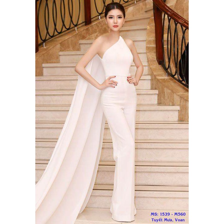 Jumpsuit Dài Lệch Vai Thiết Kế Choàng Vai Dài