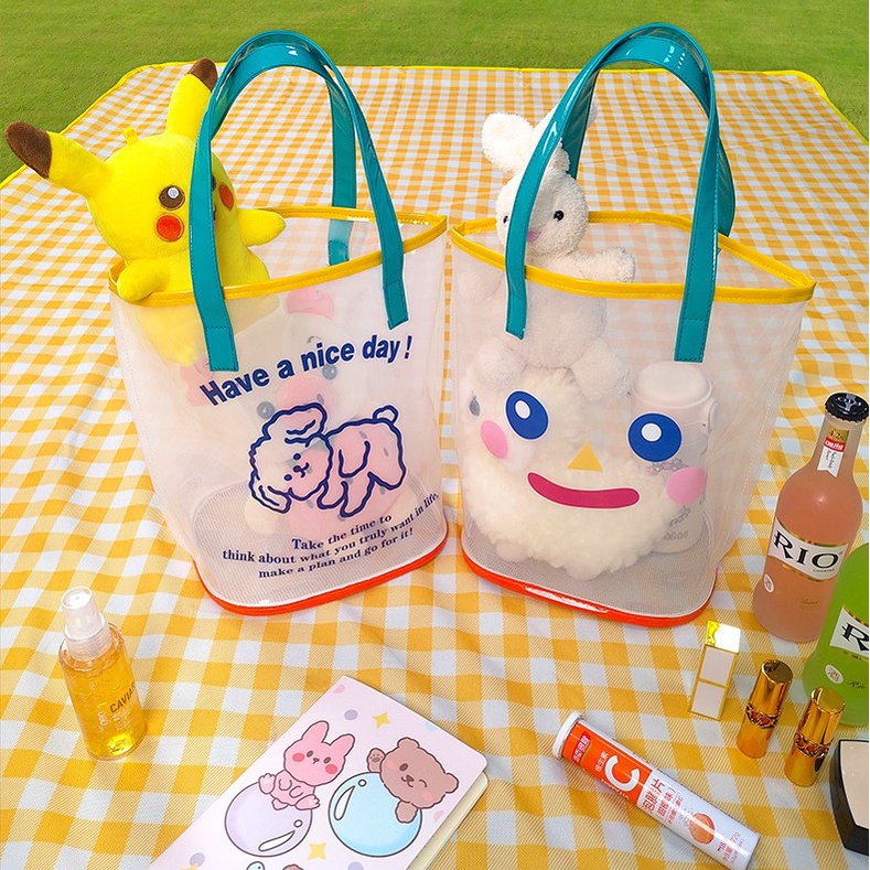 Túi Xách Trong Suốt In Hình Gấu Hoạt Hình Dễ Thương Có Dây Đeo Và Ngăn Chứa Lớn Cho Nữ