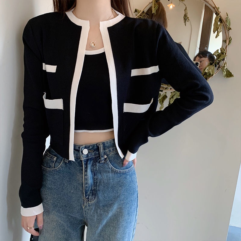 Set Áo Hai Dây + Áo Khoác Cardigan Dài Tay Thiết Kế Mới Thời Trang Mùa Thu Theo Phong Cách Hàn Quốc