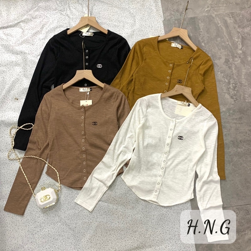 Xả hàng - Áo thun tăm xước cúc bấm cổ chui, Áo kiểu dáng ôm sexxy AT7309 - NhiNhi Shop