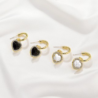 Bông Tai Hình Trái Tim Màu Đen Đính Đá Zircon Phong Cách Âu Mỹ Thời Trang Cho Nữ