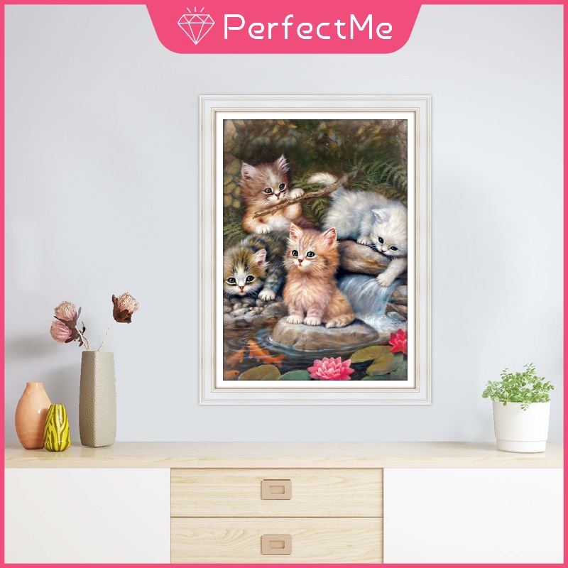 Tranh đính đá 5d tự làm hình mèo trang trí nhà cửa