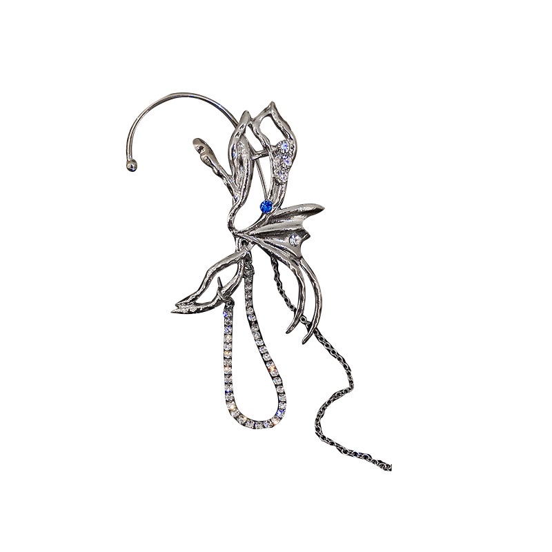 Bông Tai Dáng Dài Đính Đá Hình Bướm Phối Tua Rua Thiết Kế Đơn Giản Thời Trang Cho Nữ