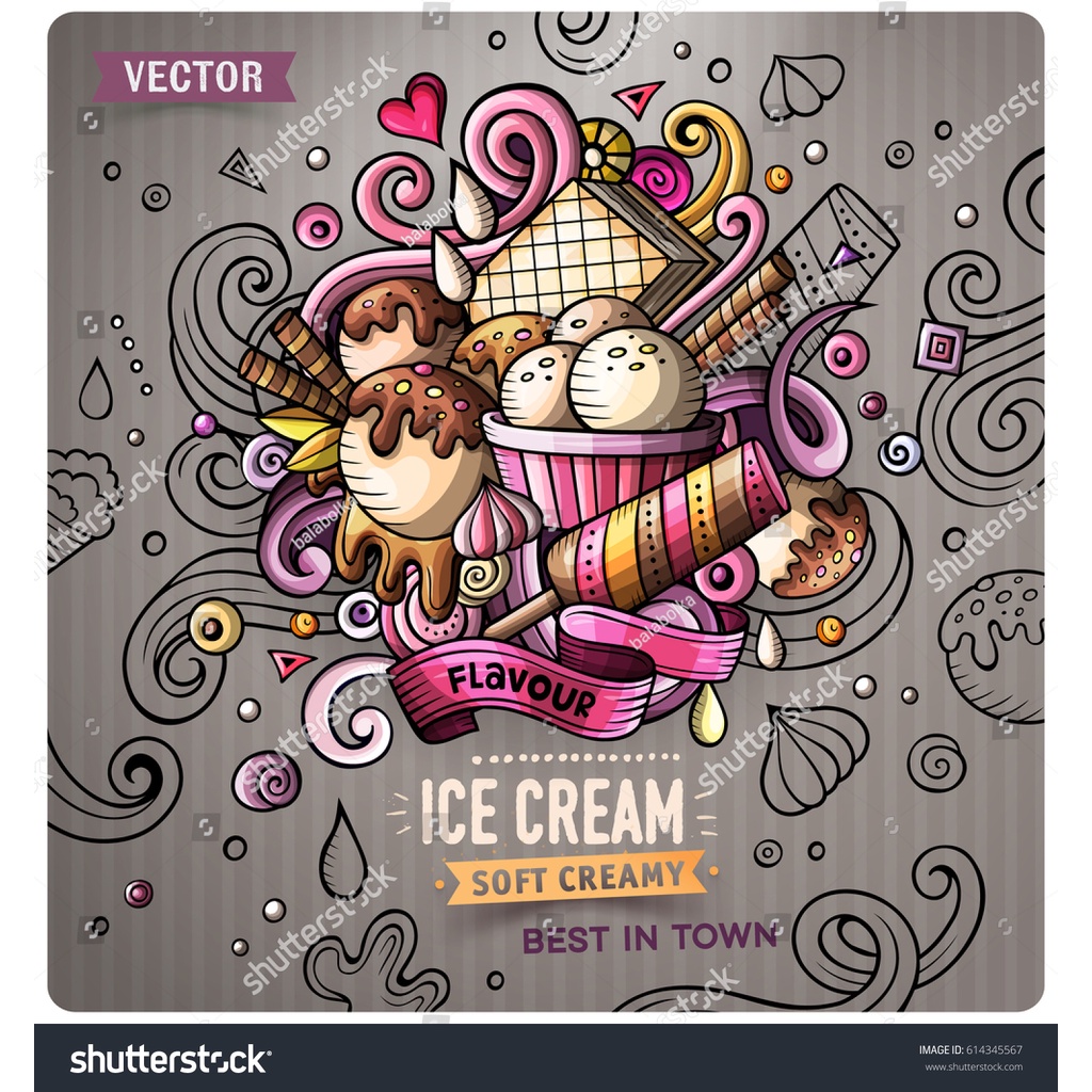 Tranh Dán Tường Giành Cho Quán Kem, Icream, Ốc Quế Chèn Logo Tên Quán Miễn Phí