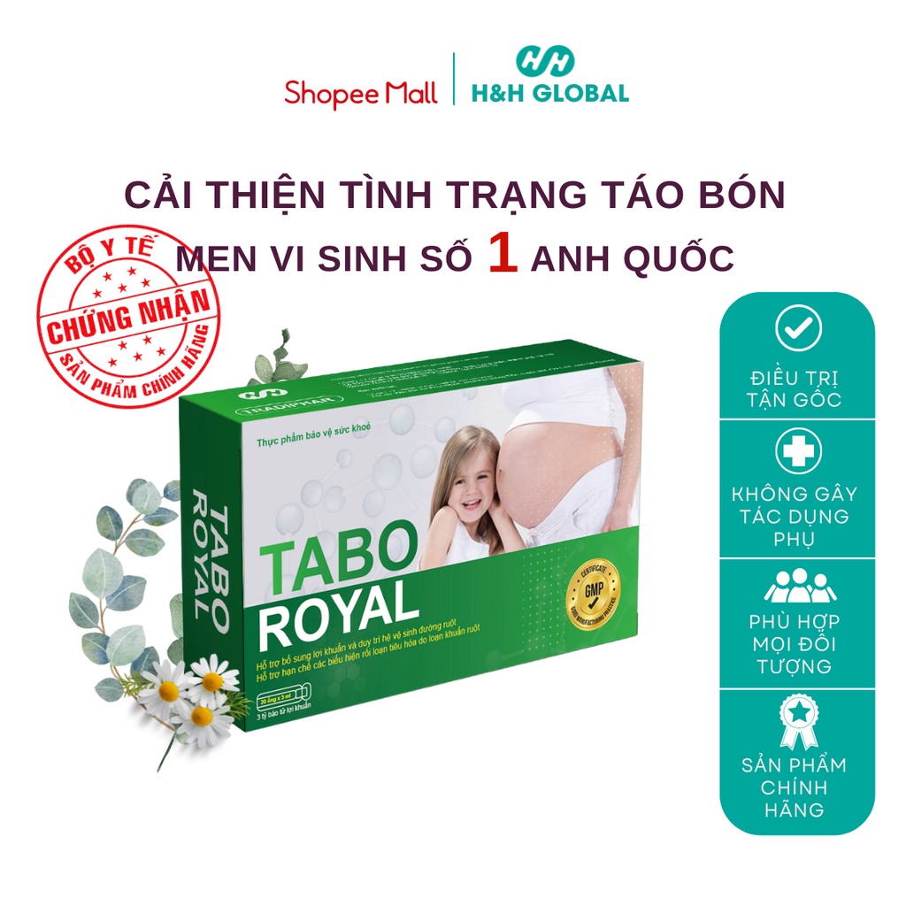 Men vi sinh TABO ROYAL (20 ống x 5ml) Xử lý tận gốc Táo bón, chứa 60 tỷ Bào tử lợi khuẩn Anh Quốc - HH GLOBAL