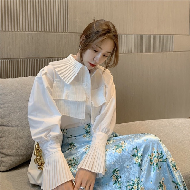 [Mã WAMT1505 giảm 10K đơn 0K] Set Áo Sơmi Cổ Quạt Kèm Váy Hoa Thanh Lịch Công Sở | BigBuy360 - bigbuy360.vn