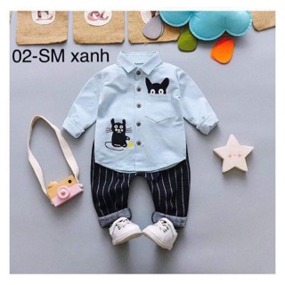 Follow shop săn deal Set quần áo dài tay sơ mi hoạ tiết chuột cho bé trai