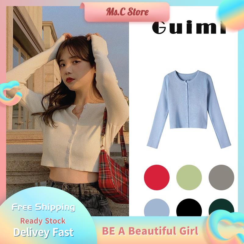 Ms.C💘 【Guimi】Áo Khoác Cardigan Tay Dài ，áo cardigan croptop ， Dáng Rũ Với 10 Màu Tùy Chọn