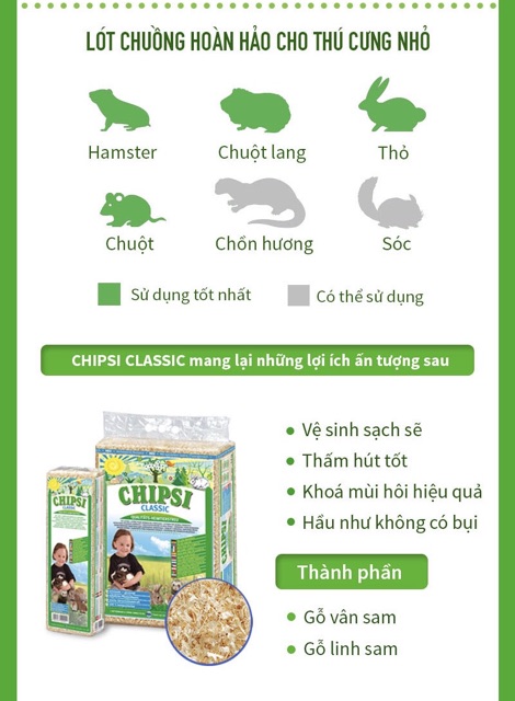  Lót chuồng cho thú cưng nhỏ Chipsi (Hamster, chuột, thỏ,...) (Mùn cưa lót chuồng)